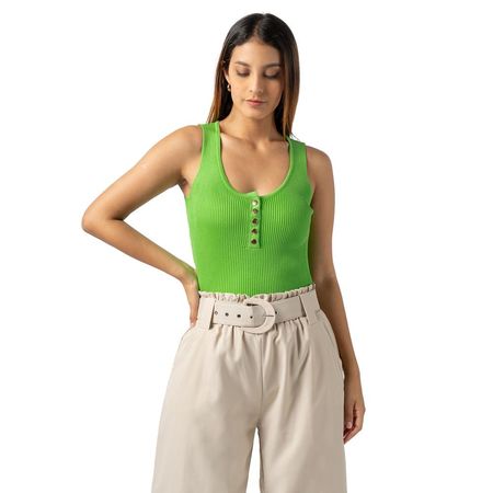 Polo de Hilo Sin Mangas Color Verde Neón para Mujer XS