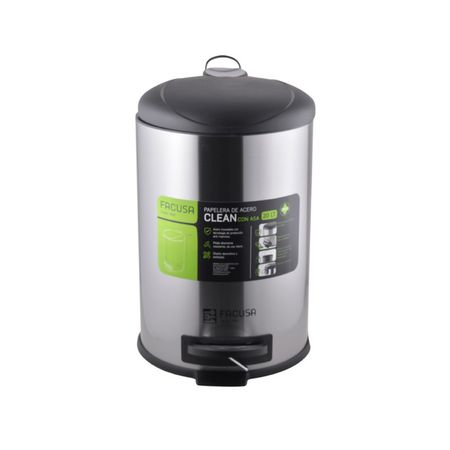 Papelera Clean 20L con Asa de Acero Inoxidable (D30.5 x H44.5 cm)