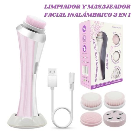 Limpiador y Masajeador Facial 3 en 1 Inalámbrico 2 Modos y 4 Puntas Limpiador y Masajeador Facial 3 en 1 Inalámbrico 2 Modos y 4 Cabezales Masajeador y limpiador de ros