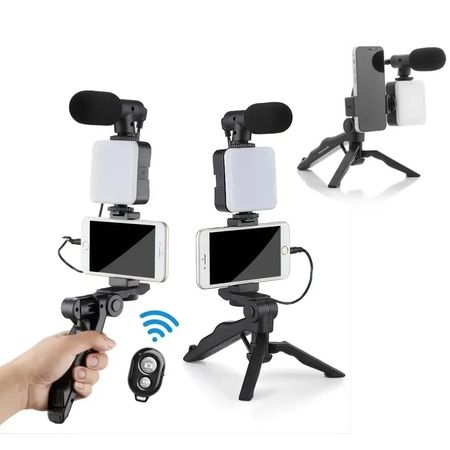 Kit Grabacion de Video con Tripode Luz Led Recargable Bluetooth Microfono