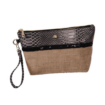 Clutch Frida color Gris caiman con cinta negra