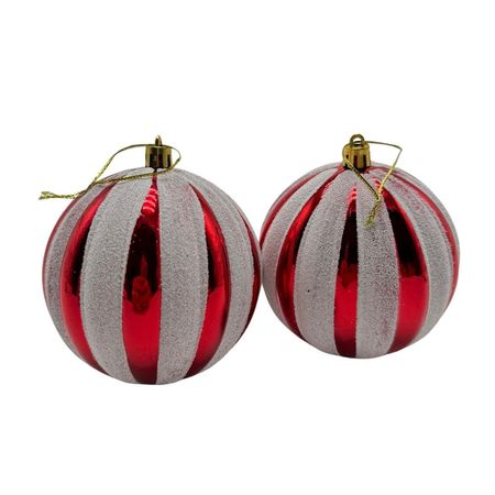 Bola Con Lineas Blanca Y Roja 10Cm Set De 2 Eb530 Floripastore