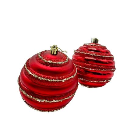 Bola Roja Con Lineas 10Cm Set De 2 Eb528 Floripastore