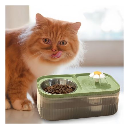 Fuente para Mascotas Doble Comida y Agua Rectangular Verde