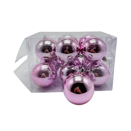 Bola 8Cm Esmaltada Set De 12 Rosada Eb513 Floripastore