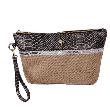 Clutch Frida color Gris caiman con cinta plata