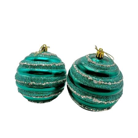 Bola Verde Con Lineas 10Cm Set De 2 Eb526 Floripastore