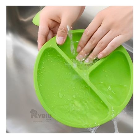 Plato de Silicona de 3 Divisiones para Bebe en Color Verde