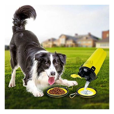 Bebedero Portatil con Plato Plegable de Color Amarillo