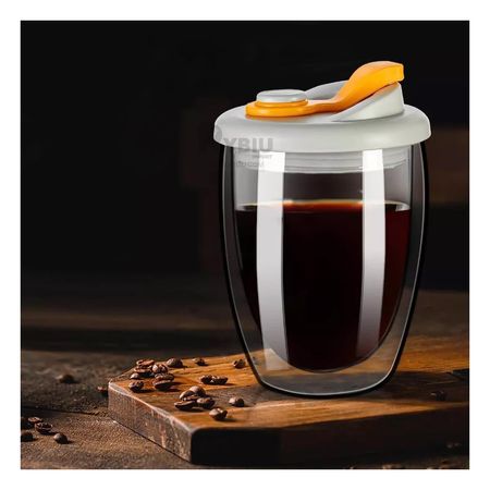 Vaso de Vidrio Doble para Bebidas Tapa Naranja 350ml