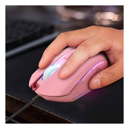 Mouse Preciso con Cable Trenzado para PC Rosado Y+Agendita