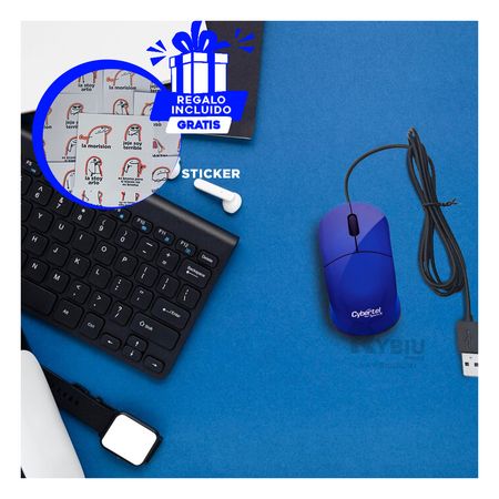 Mouse con Conexion USB en Color Azul Y+Stickers