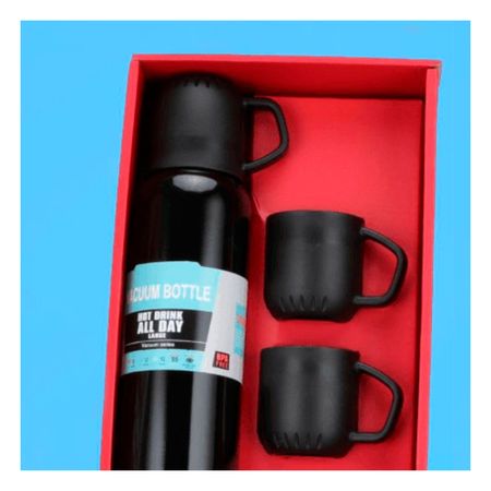 Termo Compacto con 3 Tazas en Negro 500ml Y+Stickers