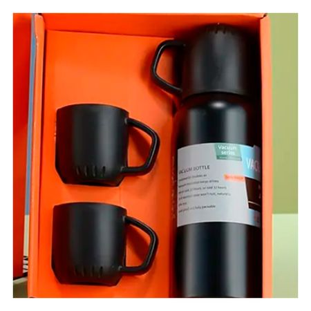 Termo Duradero al Calor Incluye 3 Tazas en Color Negro 500ml