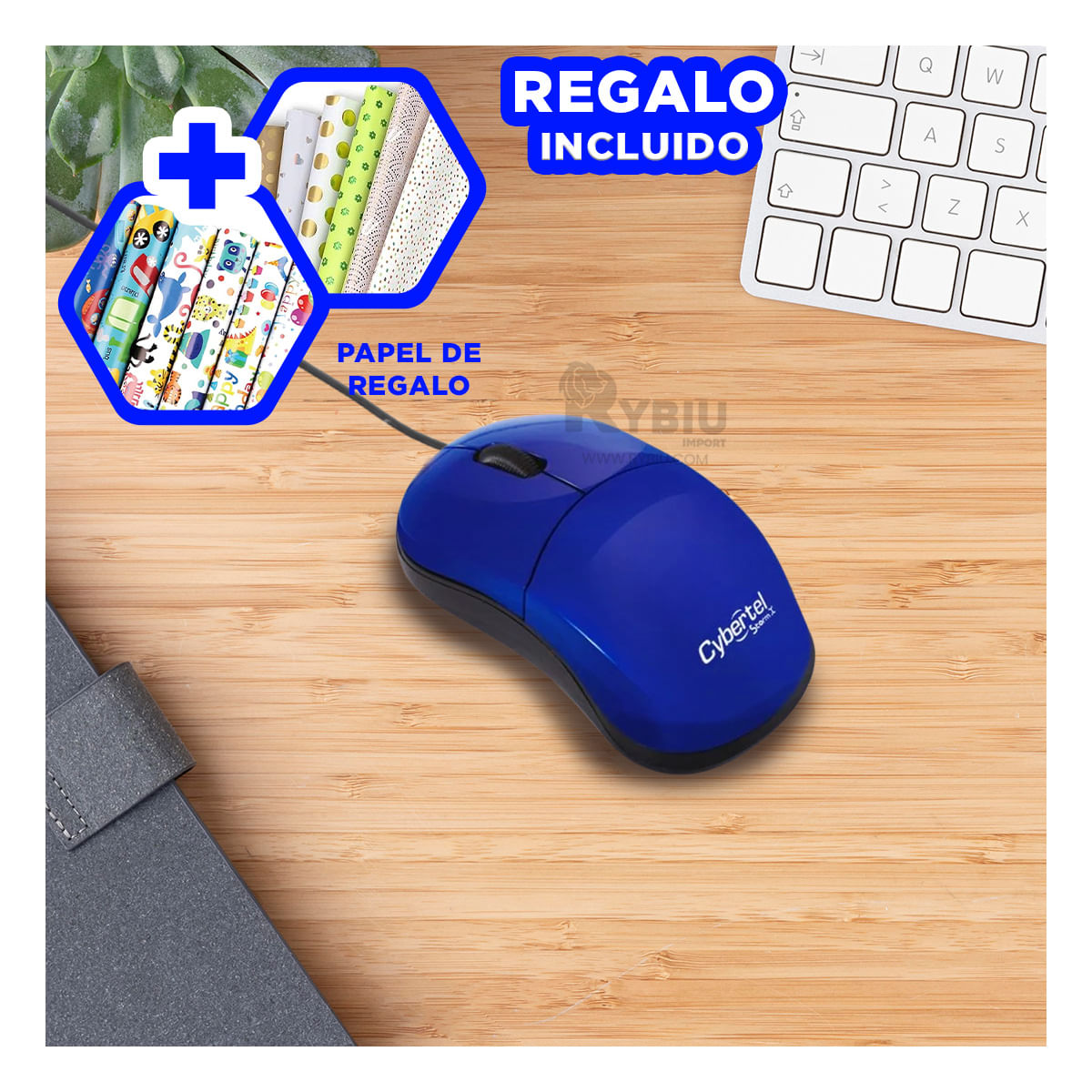 Mouse Compacto y Eficiente en Color Azul Y+Papel de Regalo