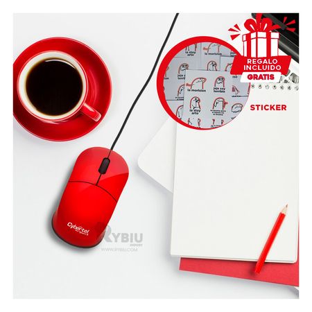 Mouse con Conexion USB en Color Rojo Y+Stickers