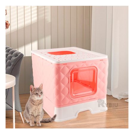 Arenero de Gato con Bandeja Extraible y Pala en Rosado