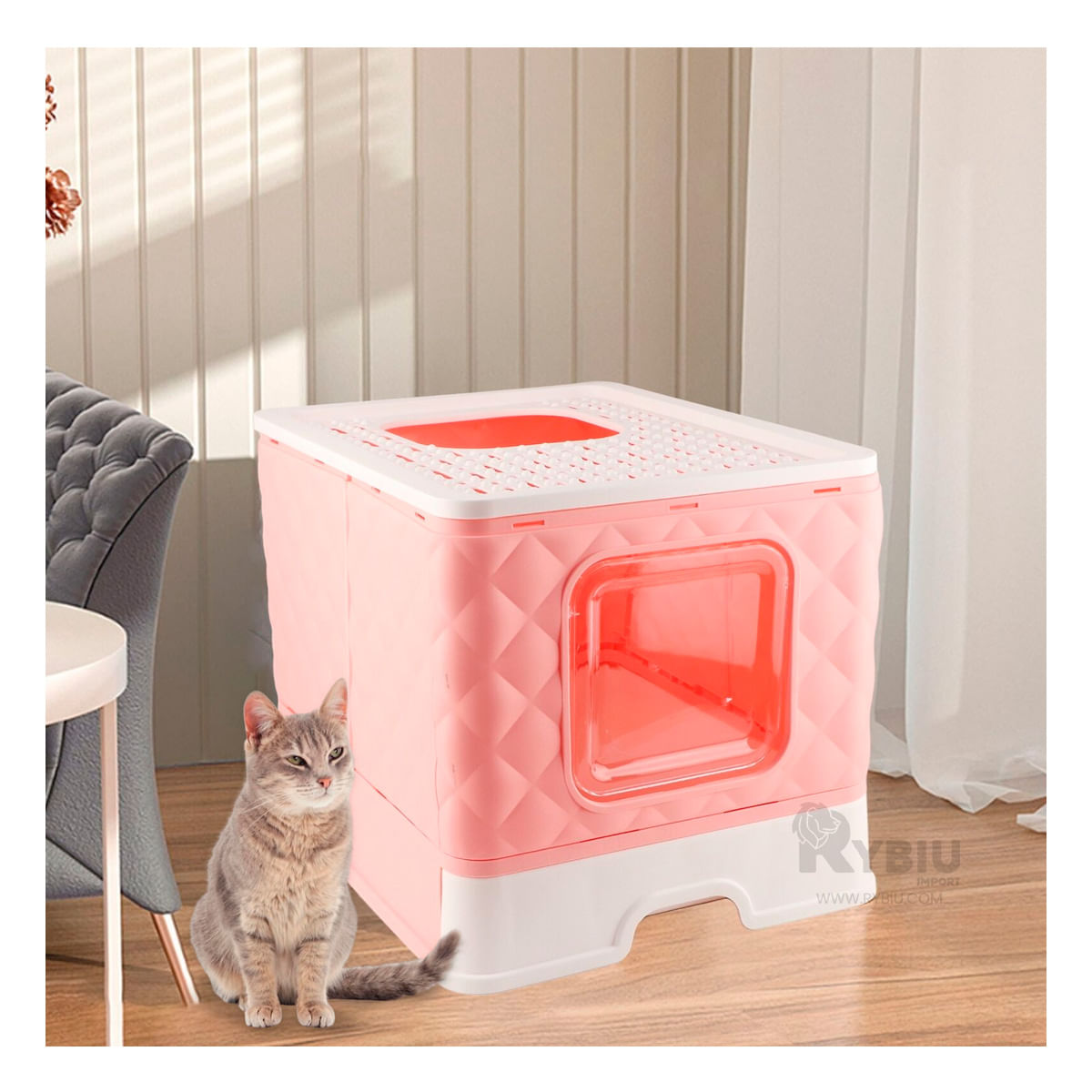 Arenero de Gato con Bandeja Extraible y Pala en Rosado