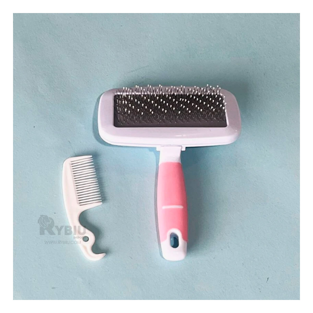 Kit de Cepillo y Peine para Mascotas en Color Rosado