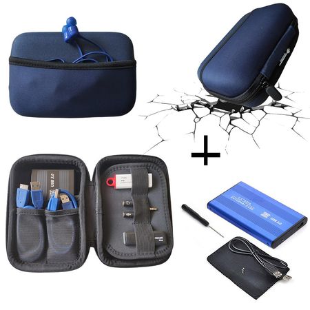 Funda Anti Golpes + Case Disco Duro Externo 2.5 Doble Bolsillo - Azul