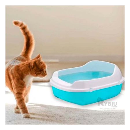 Arenero Ergonomico para Gato con Bandeja en Celeste