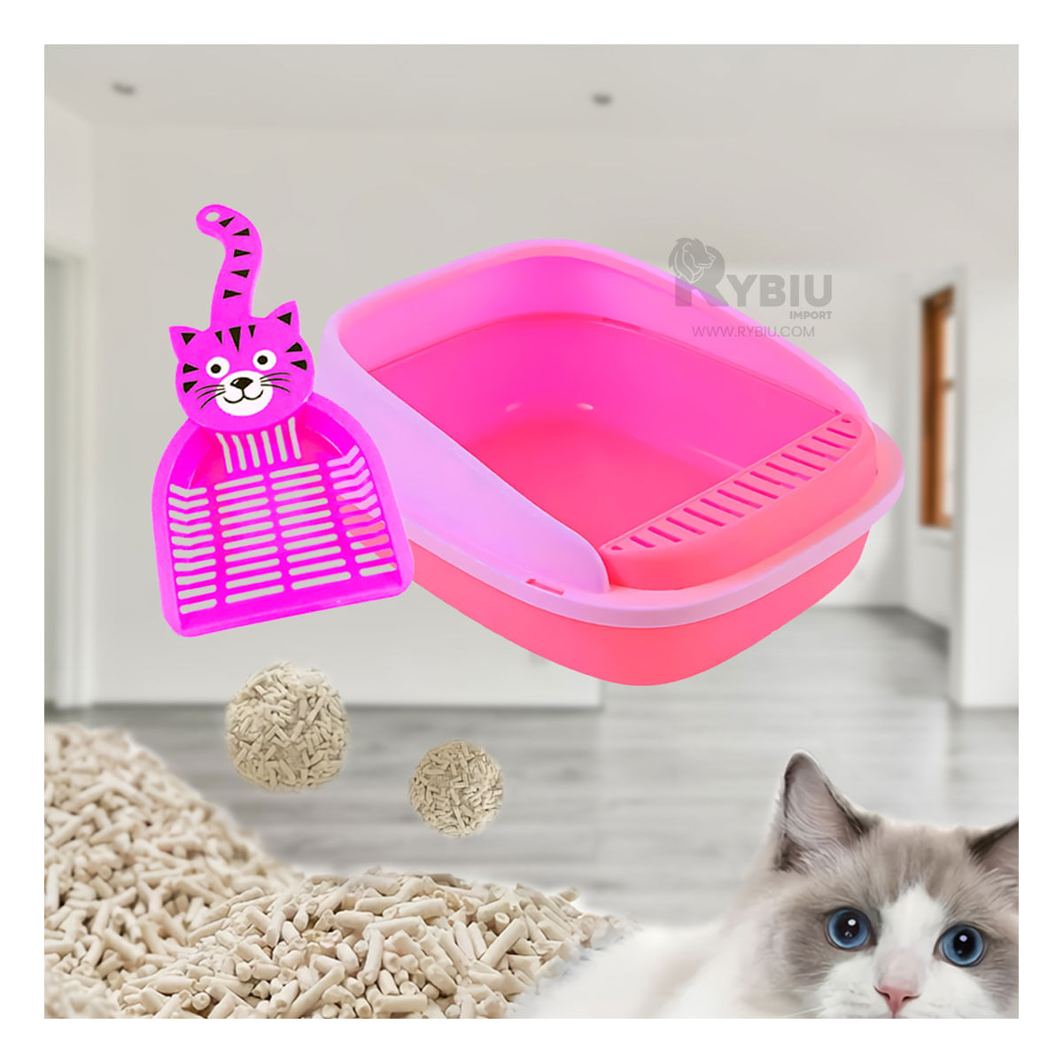 Set Sanitario para Gato en Multicolor Y+Stickers