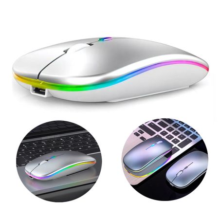 Mouse inalambrico recargable usb, led 8 colores (rgb) Color Plateado