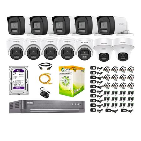 Kit 12 Cámaras de Seguridad 2MP 2 Domo PTZ Full HD Audio Bidireccional 2TB