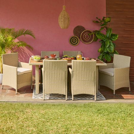 Set de Terraza Orange Cardenas: Mesa Comedor + 6 Sillas Acero/Ratán Beige