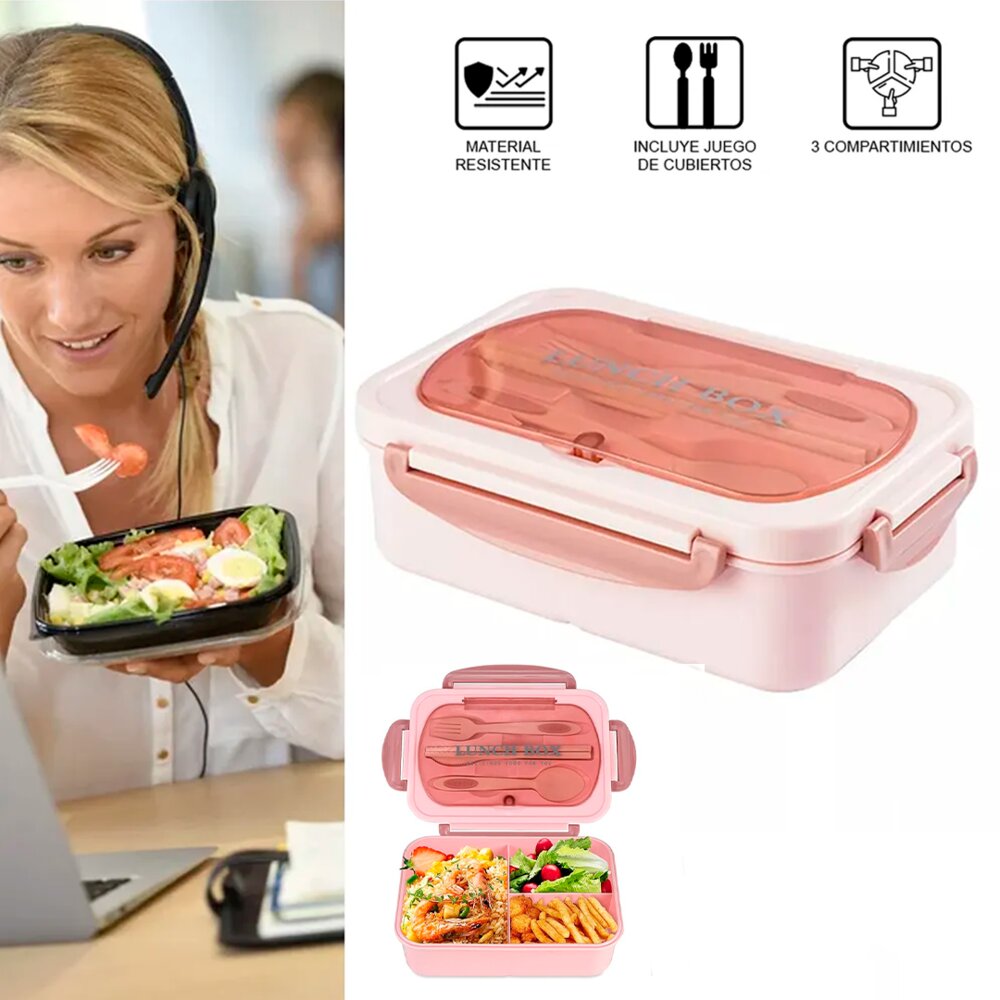 Lonchera Taper Portátil Hermética de Alimentos + Cubiertos Easy&Home Rosado