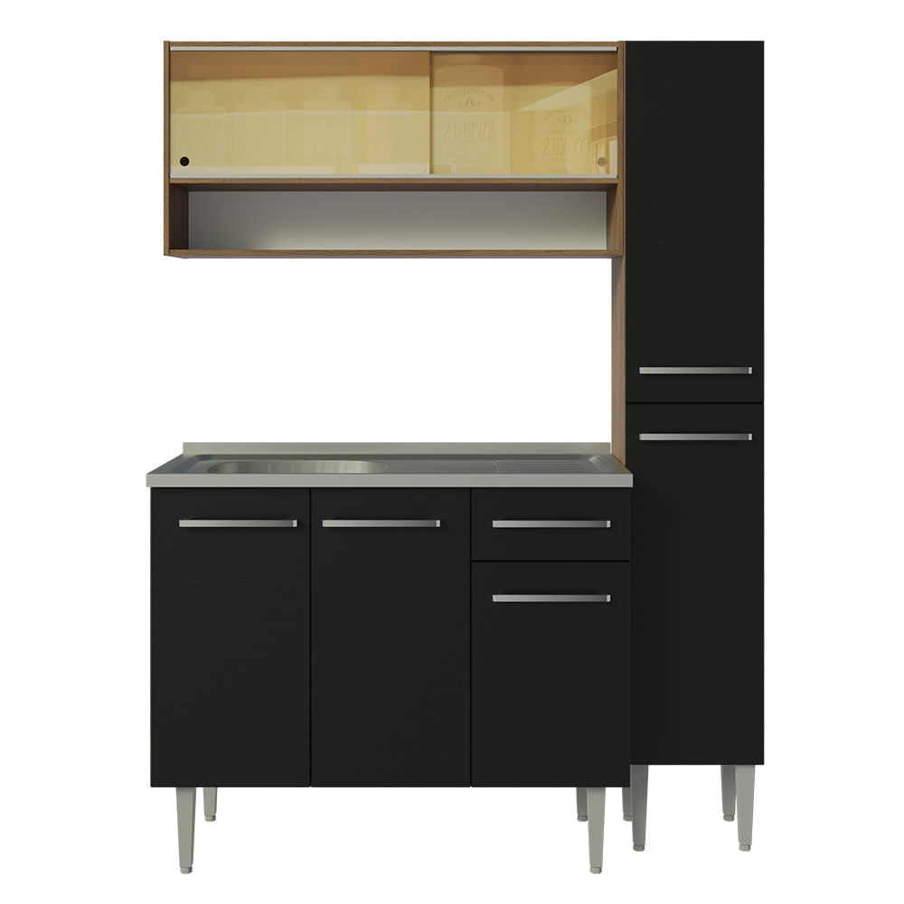 Mueble de Cocina Integral Emilly 137cm con Fregadero Marrón/Negro 10