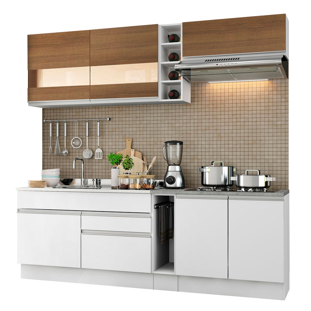 Mueble de Cocina Integral Parma 220 cm Blanco/Blanco/Marrón 02