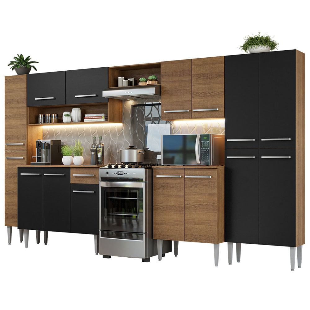 Mueble de Cocina Integral Emilly 325 cm Marrón/Negro/Marrón 02