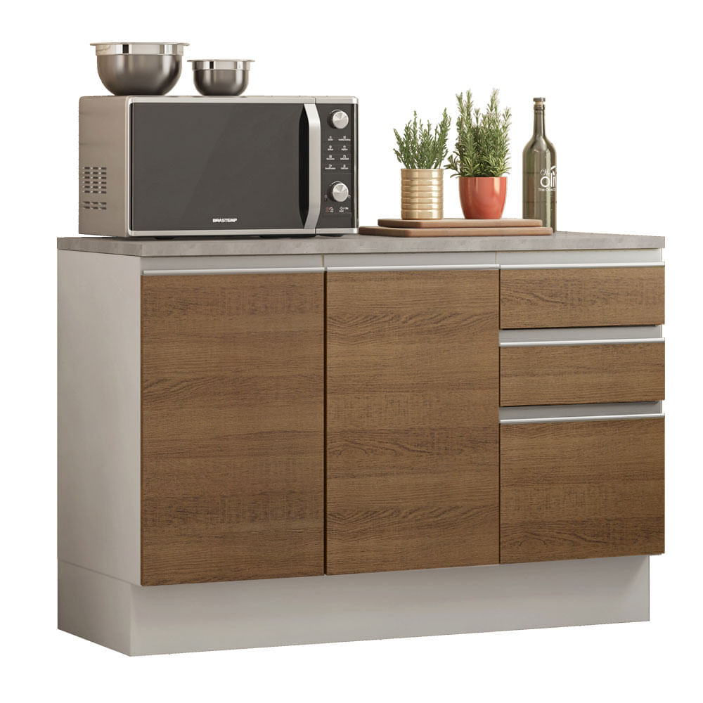 Mueble de Cocina 2 Puertas y 3 Cajones Glamy 120 cm con Encimera Blanco/Marrón