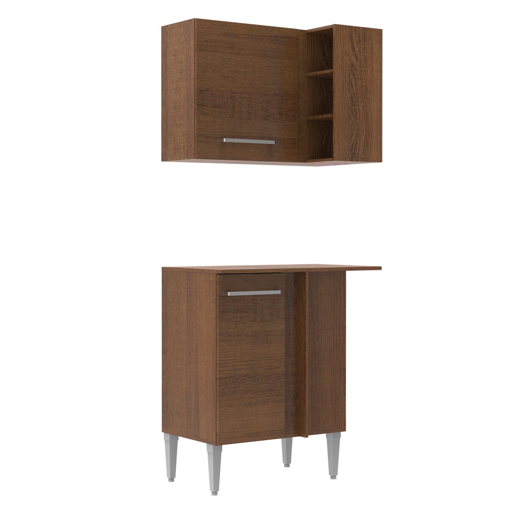 Kit Mueble de Cocina Esquinero Emilly 64 cm Negro/Marrón