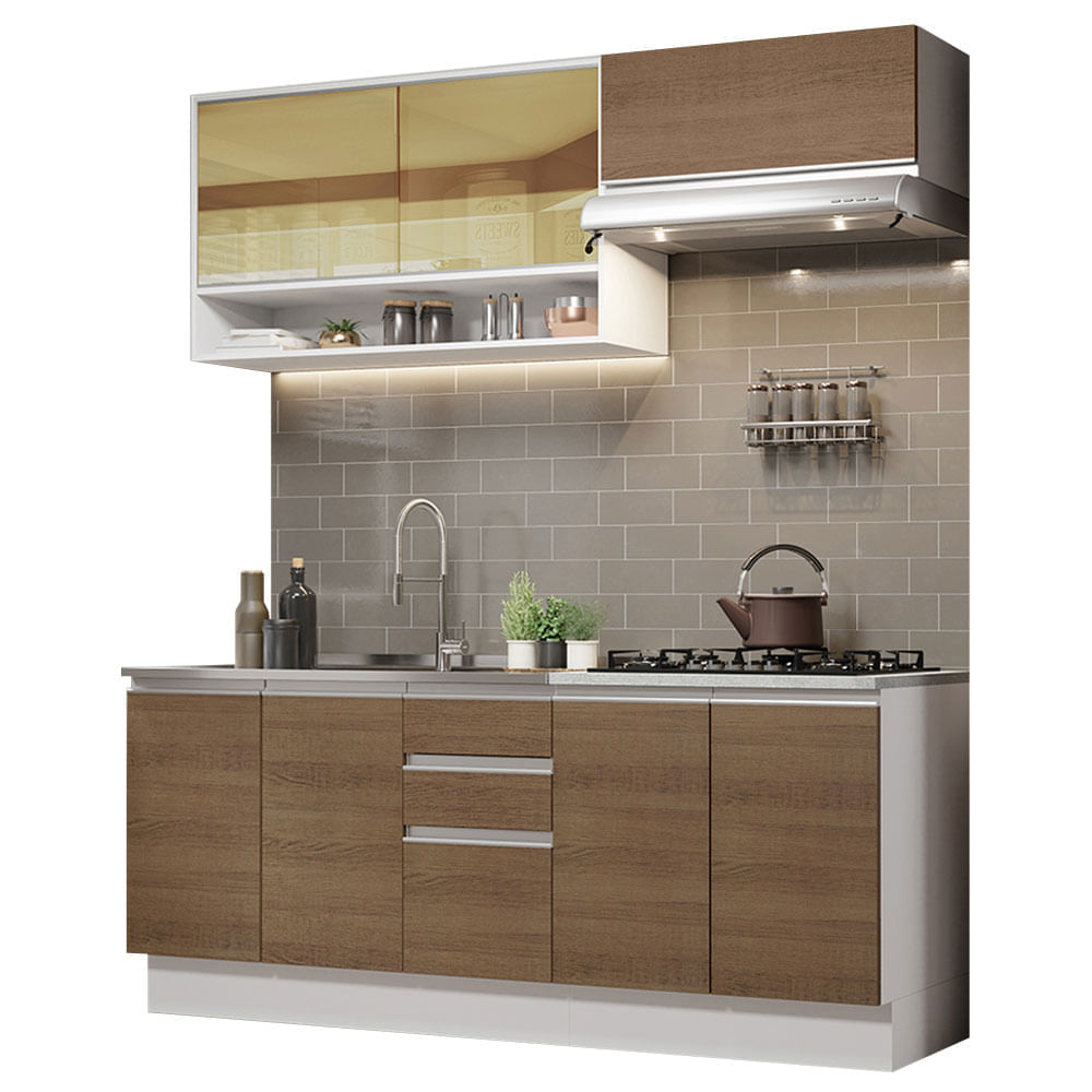 Mueble de Cocina Integral Glamy 200 cm Blanco/Marrón 03