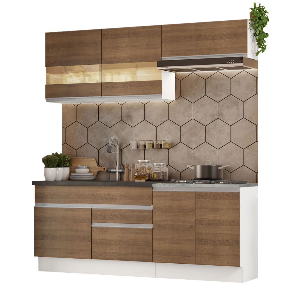 Mueble de Cocina Integral Glamy 200 cm Blanco/Marrón 07