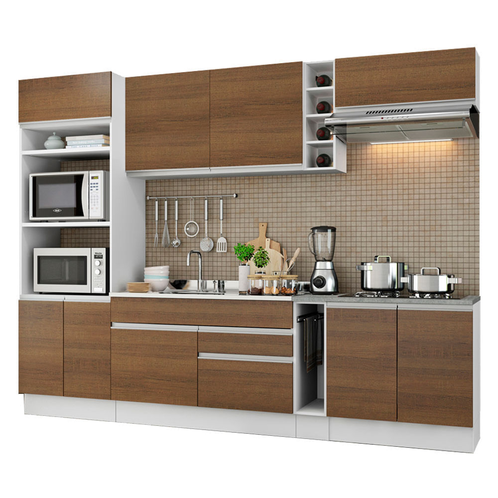 Mueble de Cocina Integral Vicenza 290 cm Blanco/Marrón