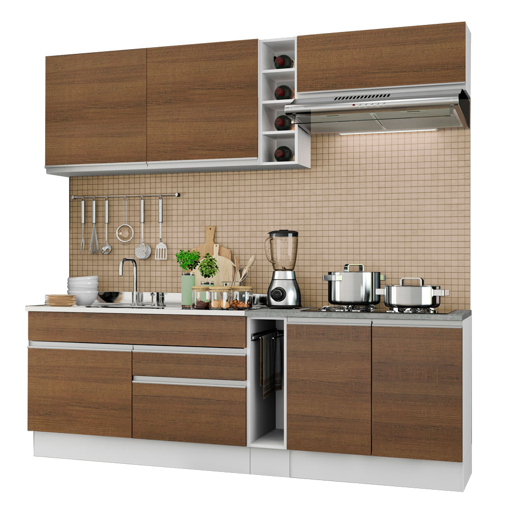 Mueble de Cocina Integral Parma 220 cm Blanco/Marrón 03