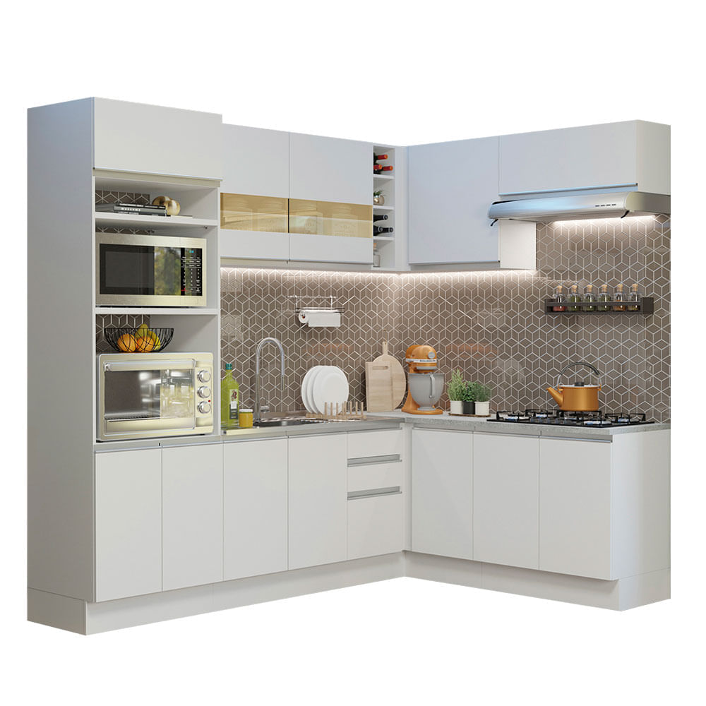 Mueble de Cocina Integral Esquinero Glamy 419 cm Blanco 01