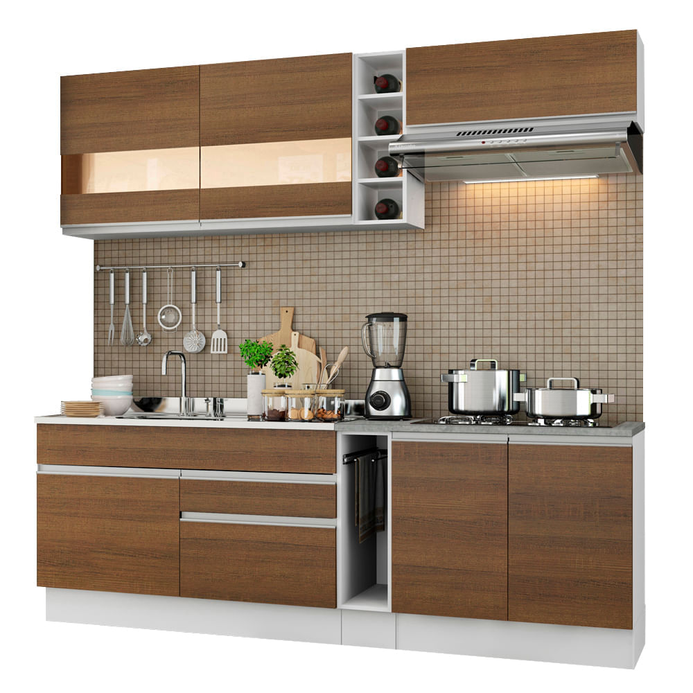 Mueble de Cocina Integral Parma 220 cm Blanco/Marrón 02