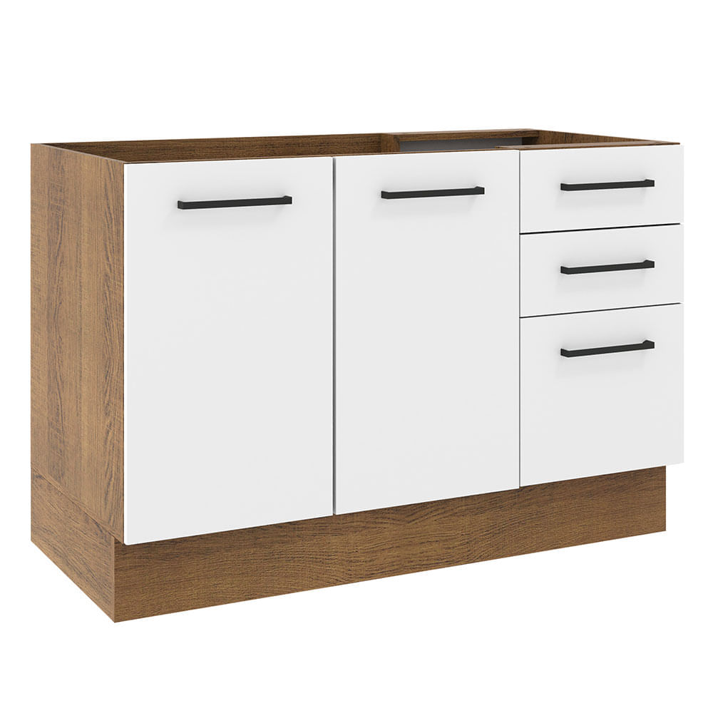 Mueble de Cocina 2 Puertas y 3 Cajones Agata 120 cm Marrón/Blanco
