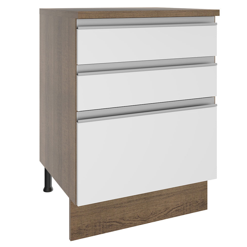Mueble de Cocina 3 Cajones Glamy 60 cm Marrón/Blanco