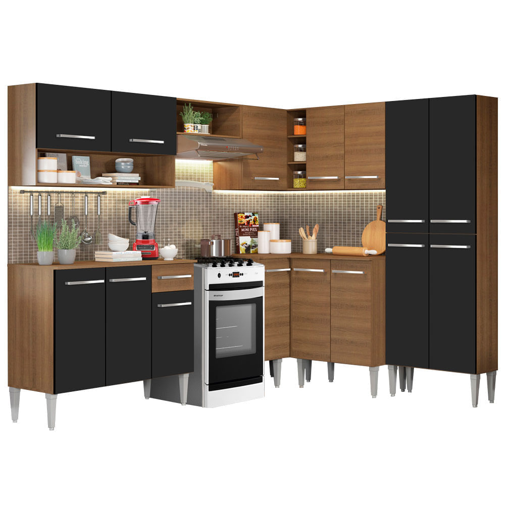 Mueble de Cocina Integral Emilly Ice 417 cm Marrón/Negro 01