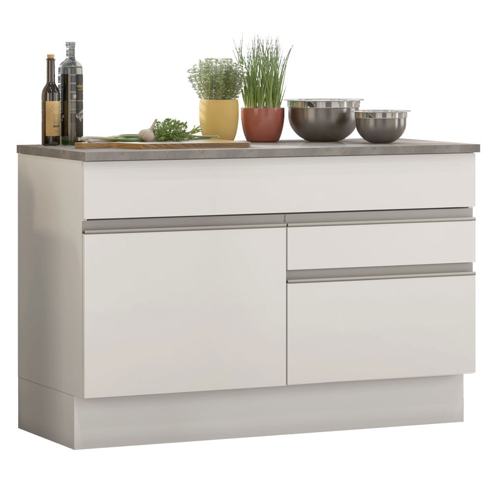 Mueble de Cocina 1 Puerta y 2 Cajones Glamy 120 cm con Encimera Blanco