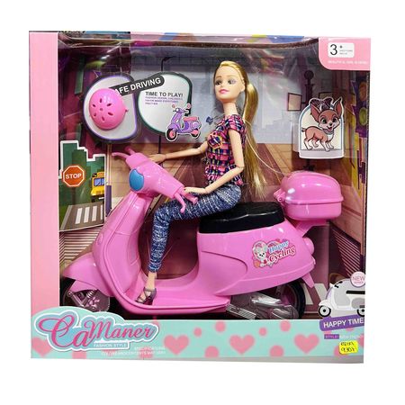 CaManer Fashion Style Happy Cycling Muñeca con Motocicleta Scooter