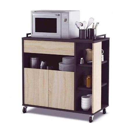 Mueble Auxiliar de Cocina TU MESITA Missy color Negro/Roble con ruedas