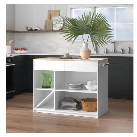 Isla de Cocina Moderna TU MESITA Patricia color Blanco/Duna 2 cajones