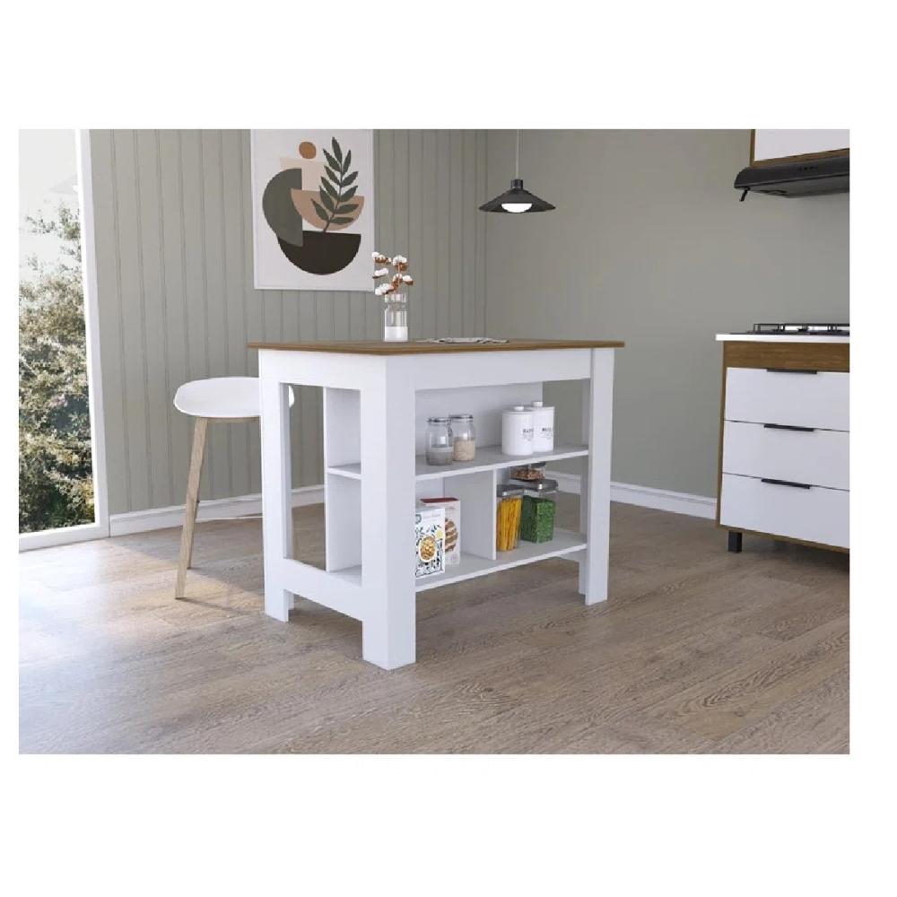 Mesa Auxiliar de Cocina TU MESITA Marlon color Blanco/Marrón en Melamina 18mm