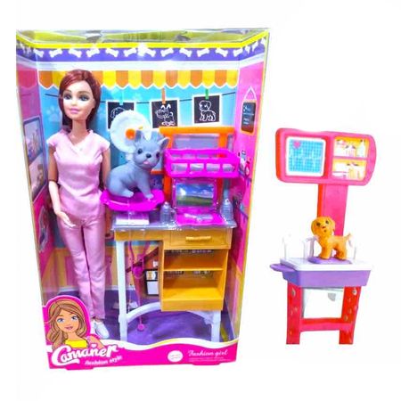 Set Veterinaria con Muñeca y Mascotas